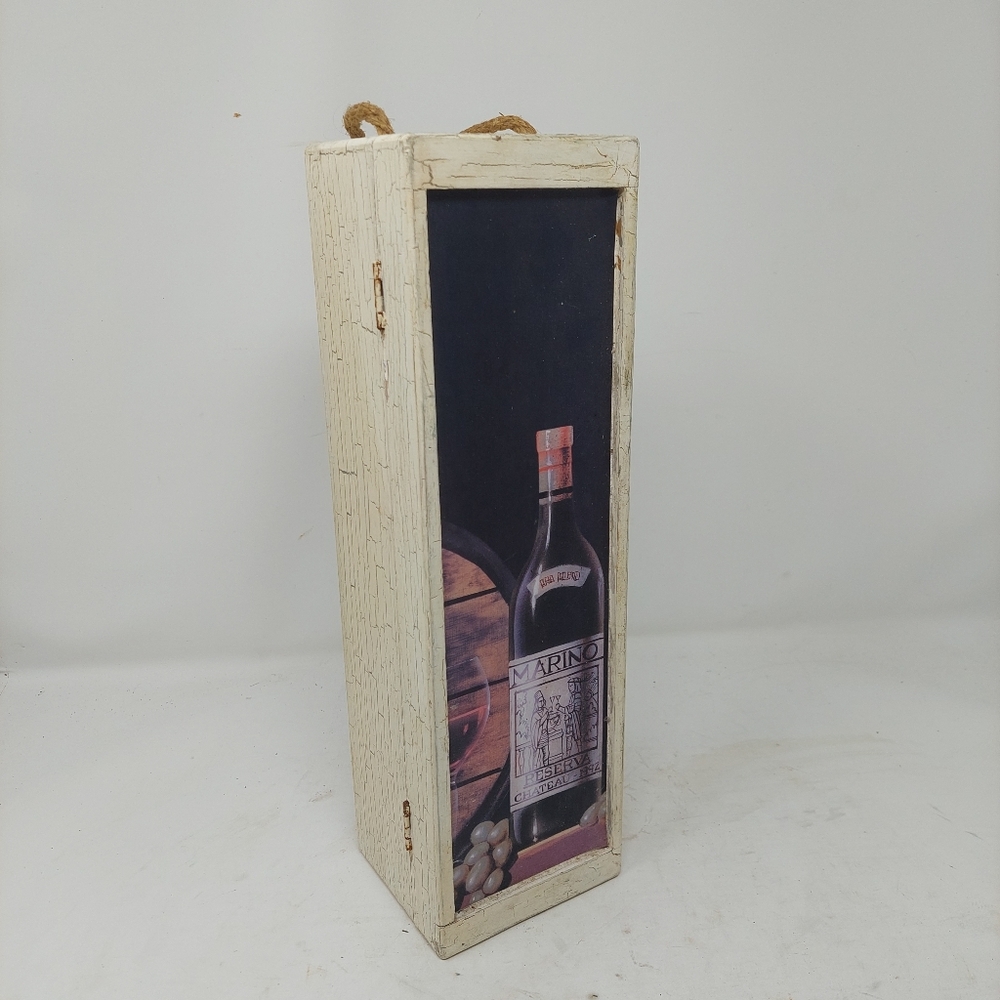 White Wooden Single Wine Bottle Box Clasp Closure Handle Decorative Storage